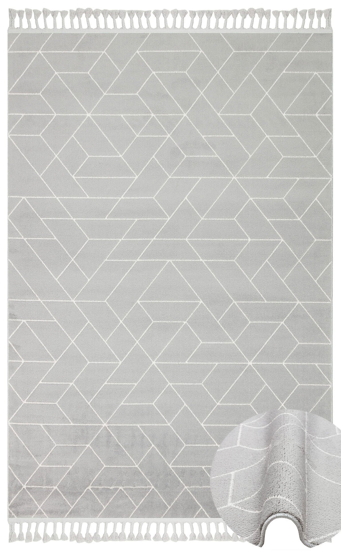 URB 03 GREY WHITE Etnik Desenlere Sahip Hav Toz Vermez Yumuşak Dokulu Modern Halı
