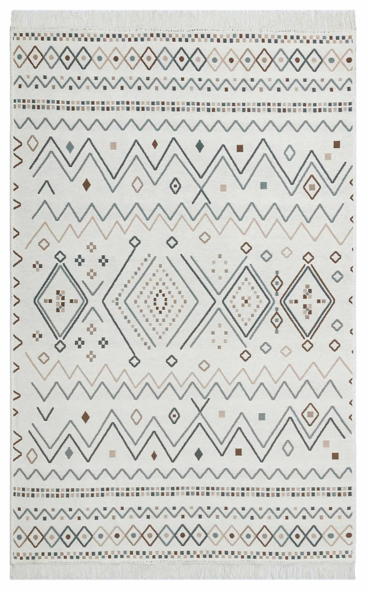 AR 05 BEIGE BLUE Yıkanabilir Çift Taraflı Modern Desenli Dokuma Kilim