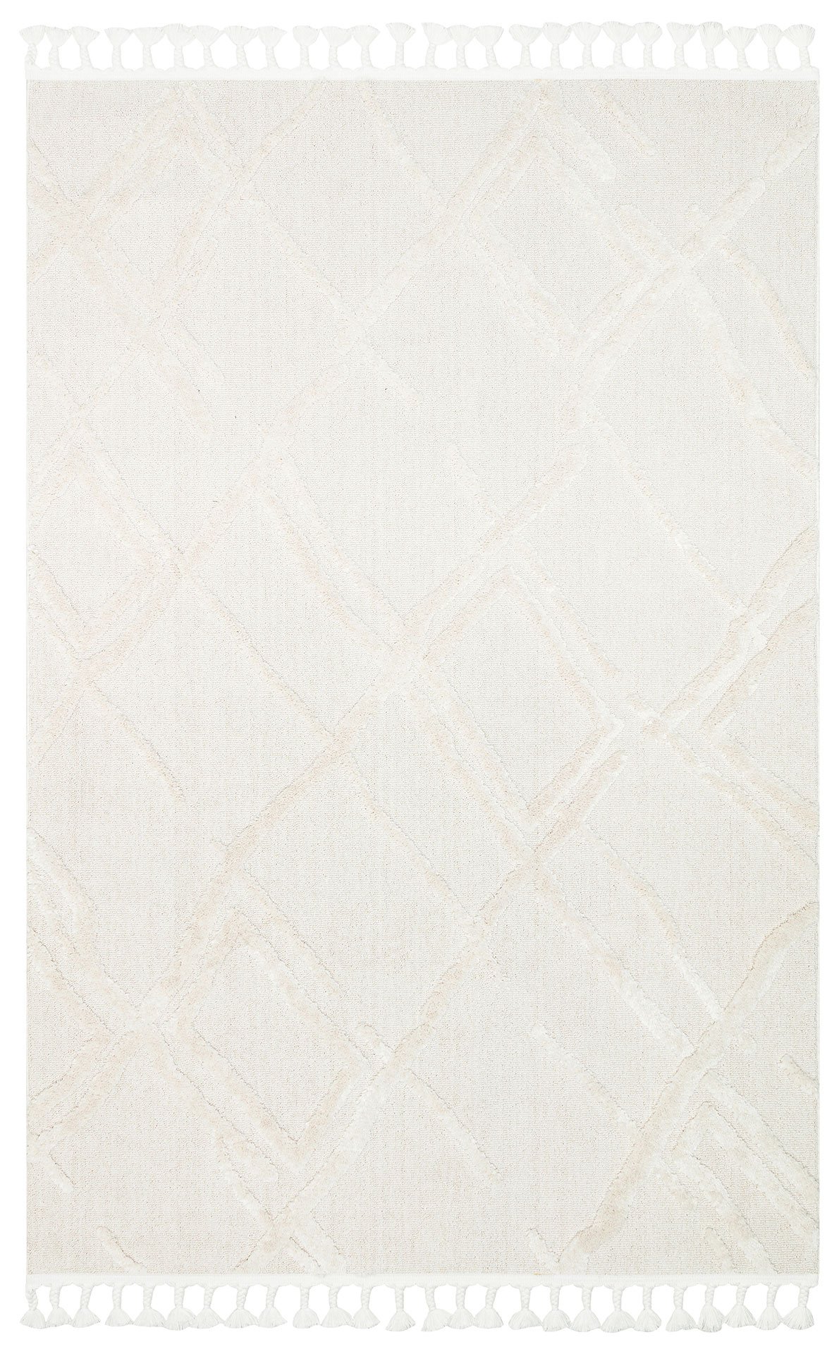 TRZ 03 WHITE Hav Toz Vermez Yumuşak Dokulu Etnik Örgü Desenlere Sahip Modern İskindinav Halı