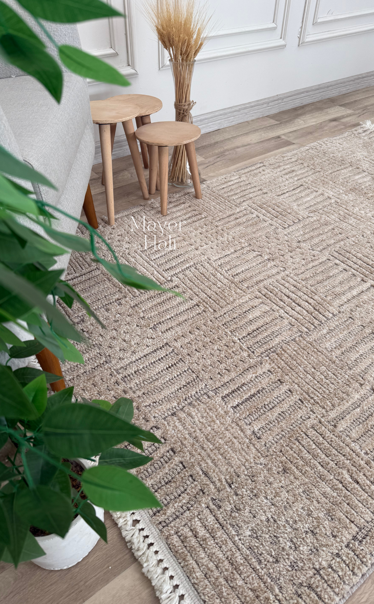 HRG 05 BEIGE GOLD Hav Toz Vermeyen Yumuşak dokulu Modern Makine Halısı