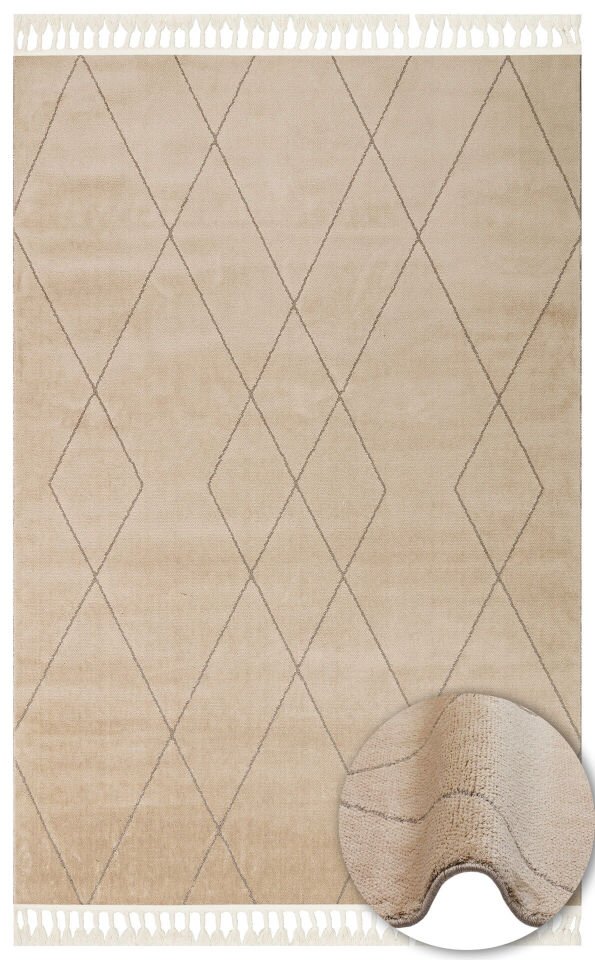 URB 02 BEIGE Etnik Desenlere Sahip Hav Toz Vermez Yumuşak Dokulu Modern Halı