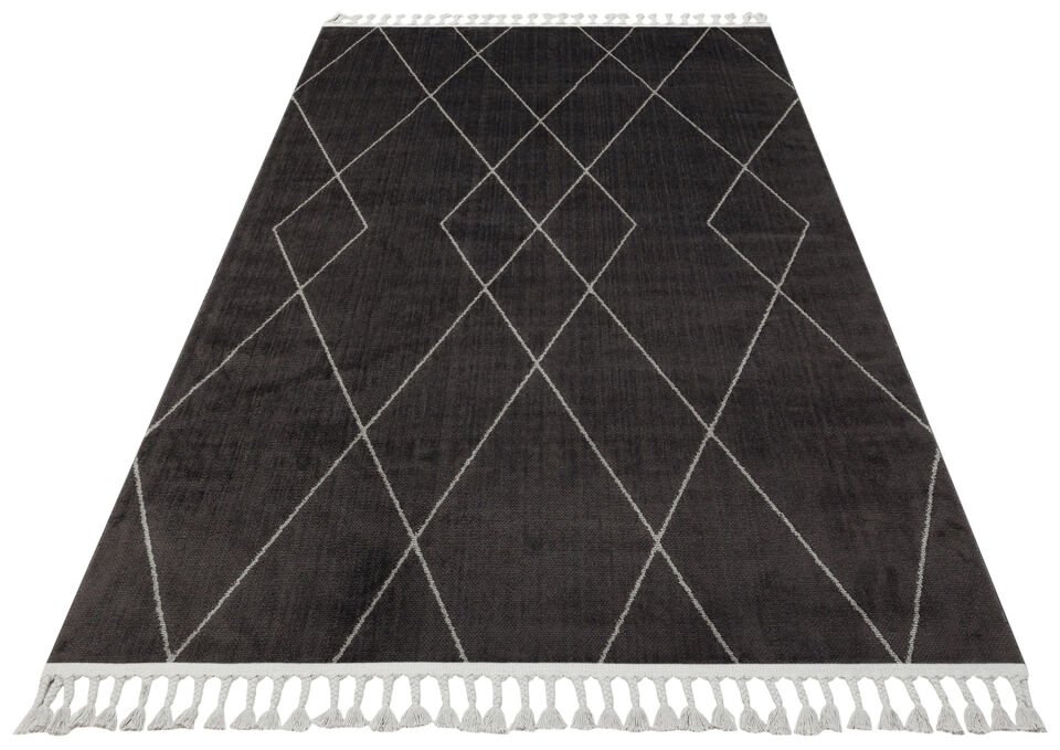 URB 02 BLACK GREY Etnik Desenlere Sahip Hav Toz Vermez Yumuşak Dokulu Modern Halı