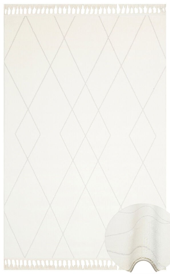 URB 02 WHITE Etnik Desenlere Sahip Hav Toz Vermez Yumuşak Dokulu Modern Halı