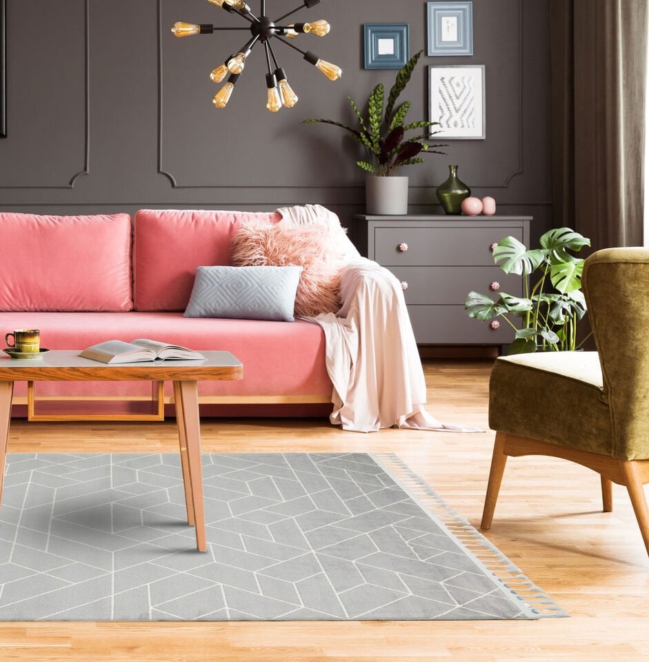 URB 03 GREY WHITE Etnik Desenlere Sahip Hav Toz Vermez Yumuşak Dokulu Modern Halı