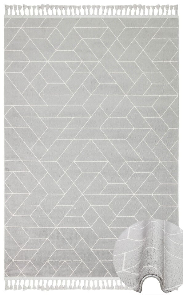 URB 03 GREY WHITE Etnik Desenlere Sahip Hav Toz Vermez Yumuşak Dokulu Modern Halı