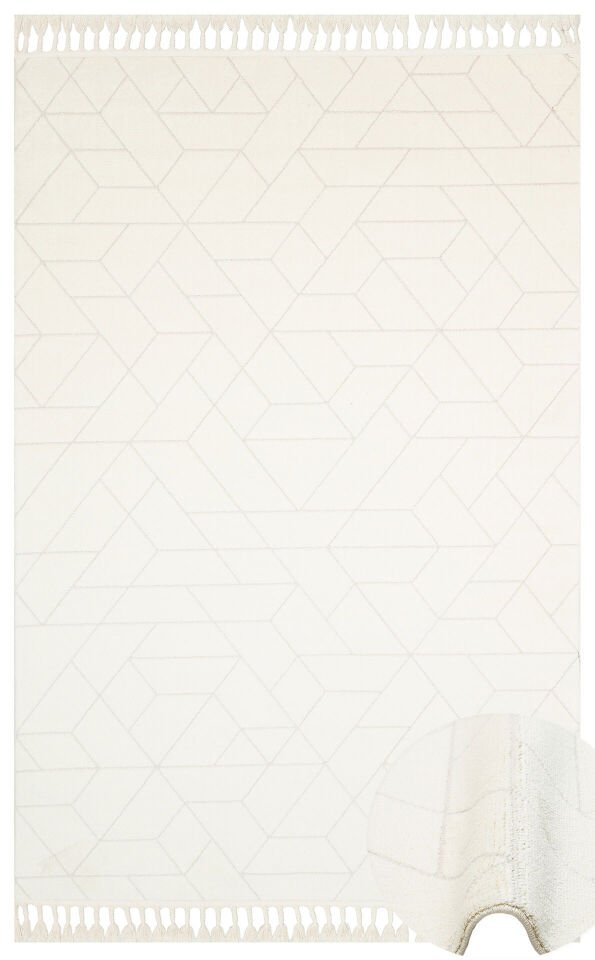 URB 03 WHITE Etnik Desenlere Sahip Hav Toz Vermez Yumuşak Dokulu Modern Halı