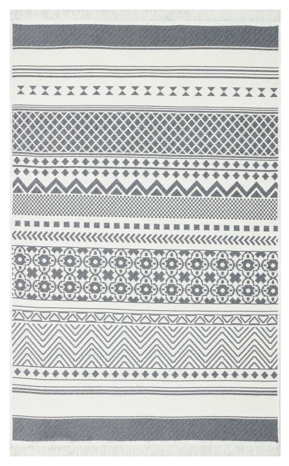 AR 07 GREY Yıkanabilir Çift Taraflı Modern Desenli Dokuma Kilim 80x300