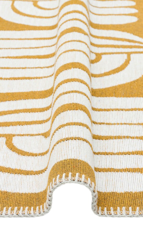 ARN 10 WHITE YELLOW Yıkanabilir Kaymaz Tabanlı Modern Pamuk Kilim 75x120