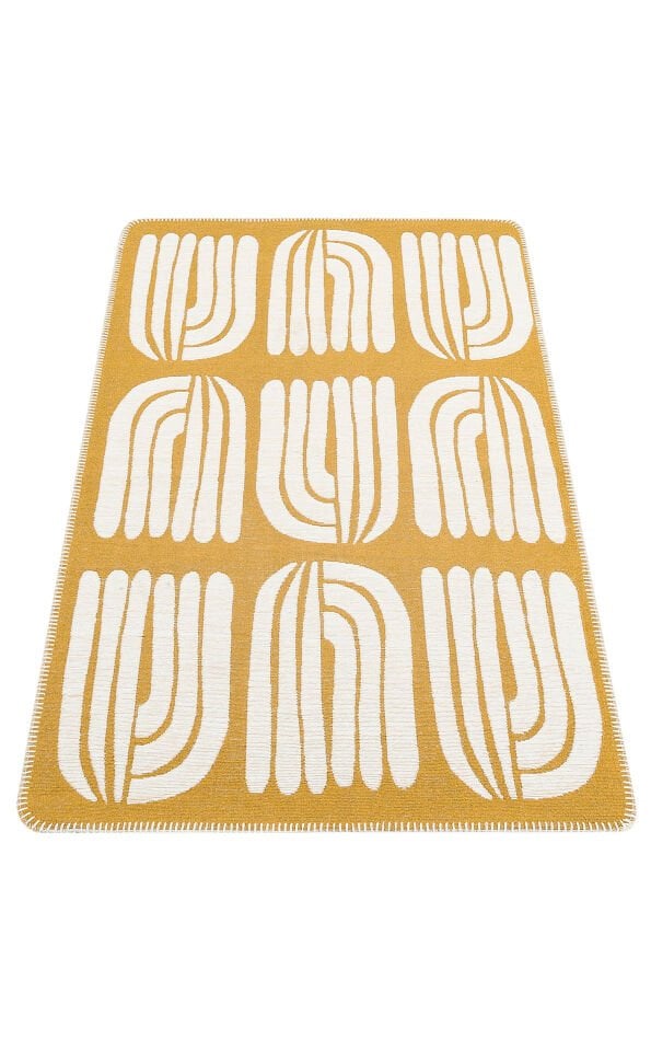 ARN 10 WHITE YELLOW Yıkanabilir Kaymaz Tabanlı Modern Pamuk Kilim 75x120