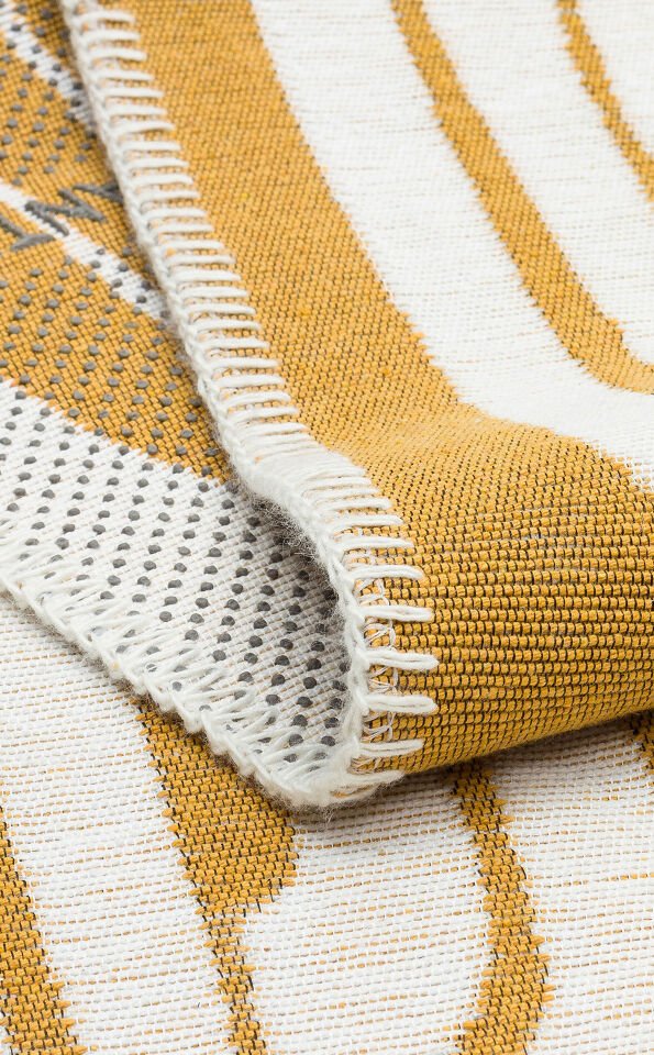 ARN 10 WHITE YELLOW Yıkanabilir Kaymaz Tabanlı Modern Pamuk Kilim 75x120