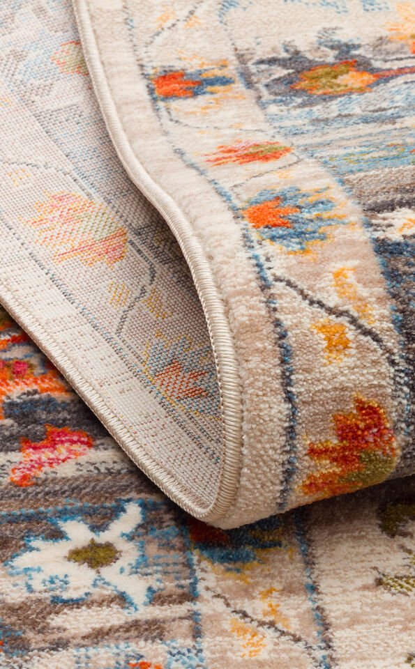PTA 19 BEIGE  MULTY  Sıcak Renk Tonlu Etnik Desenli Yumuşak Dokulu Makine Halısı