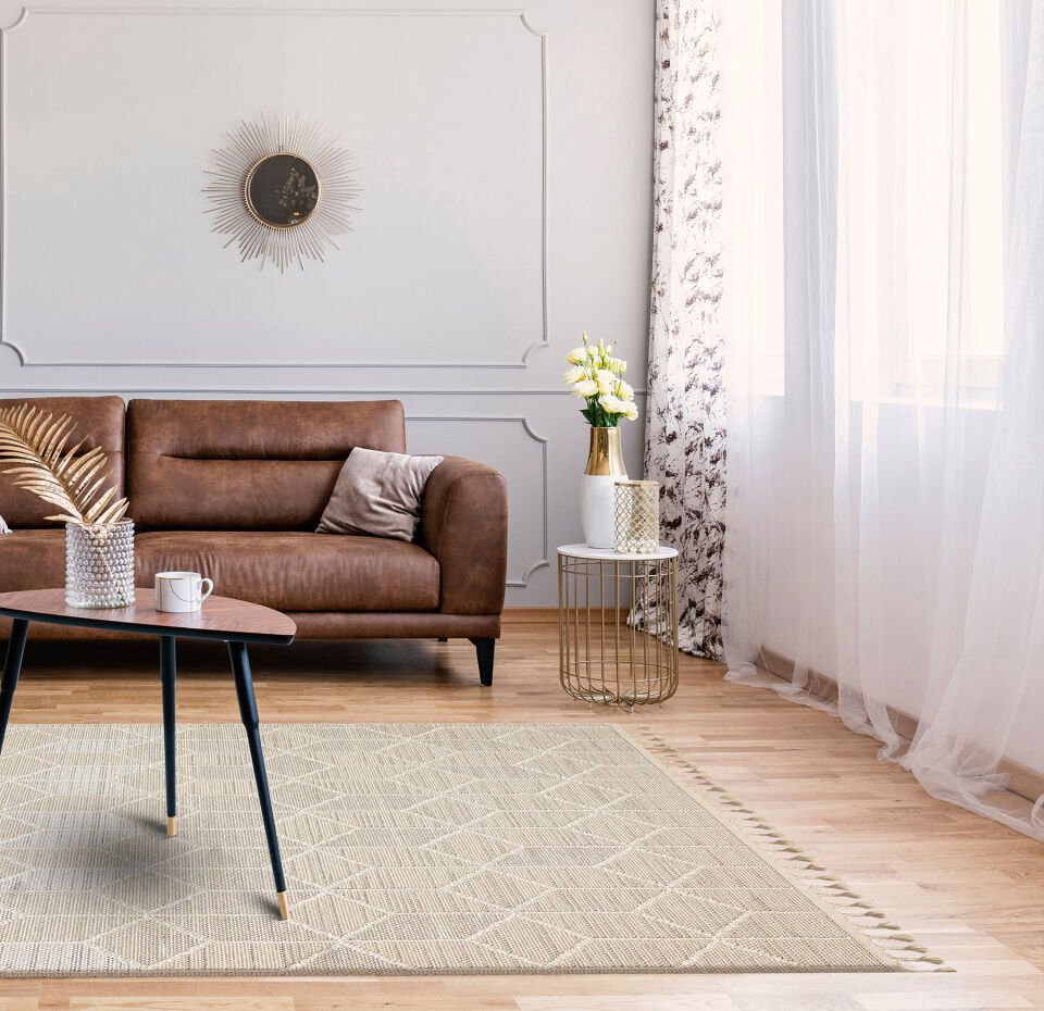 SH 03 BEIGE Hav Toz Vermez Hasır Dokuma Modern Makine Halısı 160x230