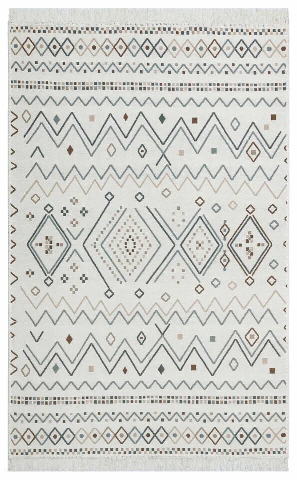 AR 05 BEIGE BLUE Yıkanabilir Çift Taraflı Modern Desenli Dokuma Kilim