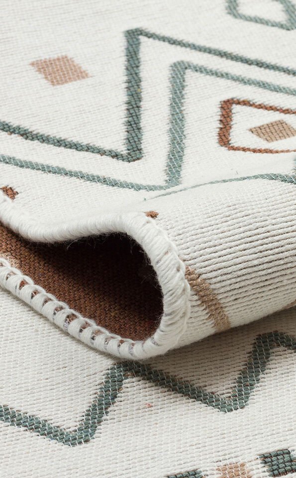 AR 05 BEIGE BLUE Yıkanabilir Çift Taraflı Modern Desenli Dokuma Kilim