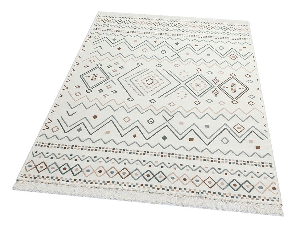 AR 05 BEIGE BLUE Yıkanabilir Çift Taraflı Modern Desenli Dokuma Kilim