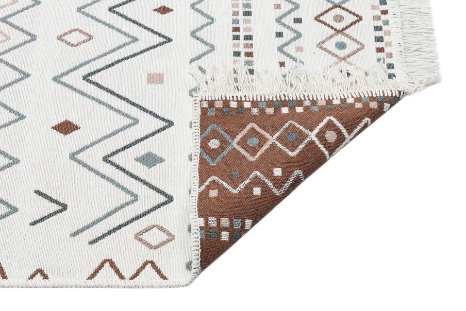 AR 05 BEIGE BLUE Yıkanabilir Çift Taraflı Modern Desenli Dokuma Kilim