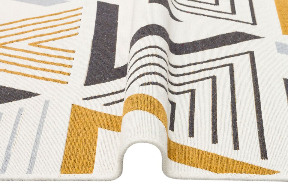 AR 18 YELLOW GREY Yıkanabilir Çift Taraflı Modern Desenli Dokuma Kilim