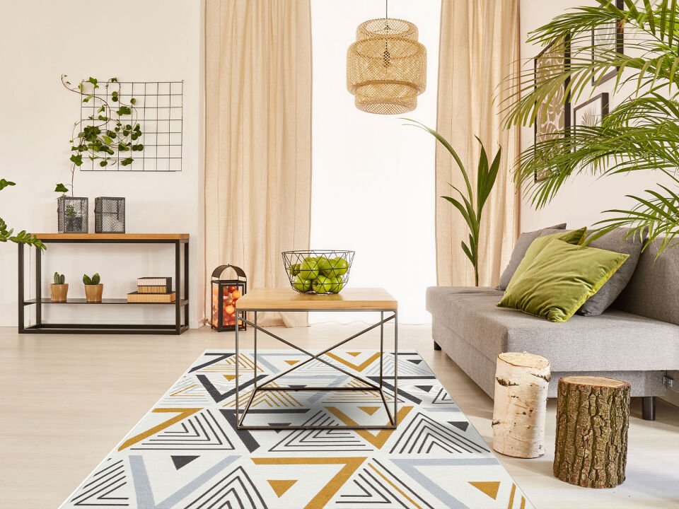 AR 18 YELLOW GREY Yıkanabilir Çift Taraflı Modern Desenli Dokuma Kilim