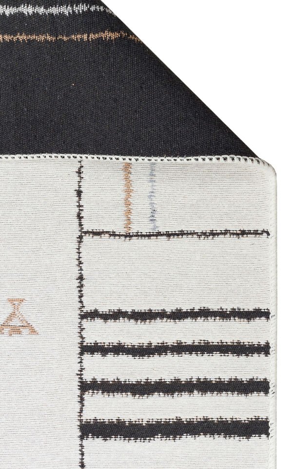 AR 41 CREAM BLACK Yıkanabilir Çift Taraflı Modern Desenli Dokuma Kilim