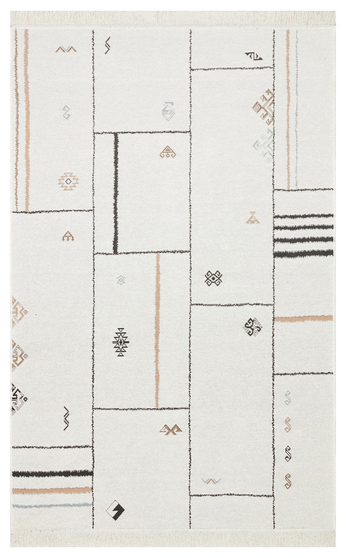 AR 41 CREAM BLACK Yıkanabilir Çift Taraflı Modern Desenli Dokuma Kilim