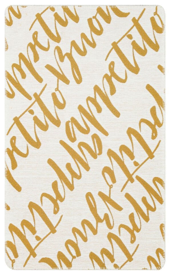ARN 02 WHITE YELLOW Yıkanabilir Kaymaz Tabanlı Modern Pamuk Kilim