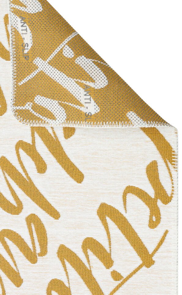 ARN 02 WHITE YELLOW Yıkanabilir Kaymaz Tabanlı Modern Pamuk Kilim
