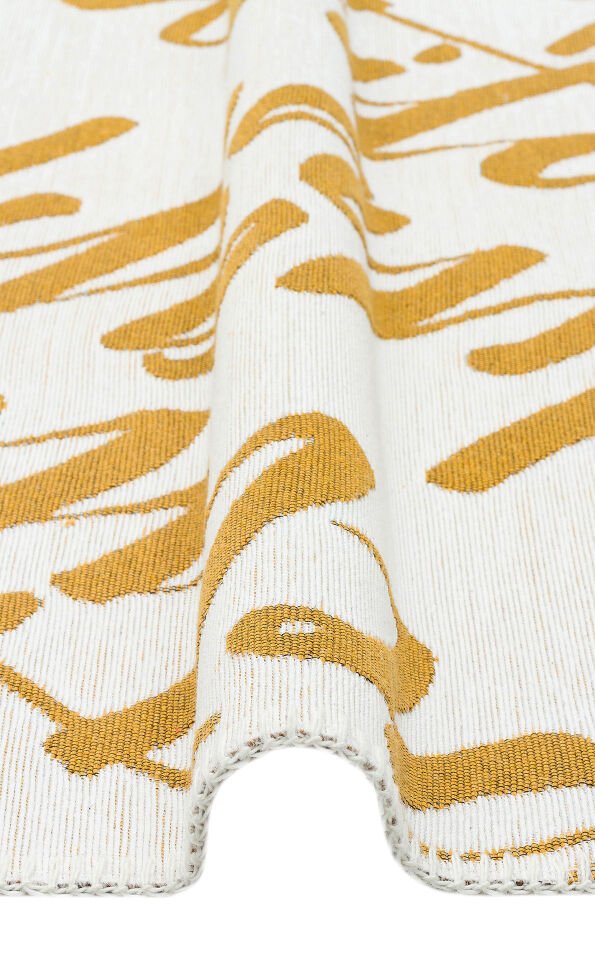 ARN 02 WHITE YELLOW Yıkanabilir Kaymaz Tabanlı Modern Pamuk Kilim