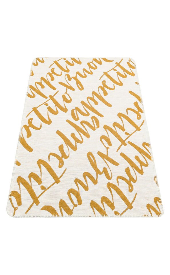 ARN 02 WHITE YELLOW Yıkanabilir Kaymaz Tabanlı Modern Pamuk Kilim