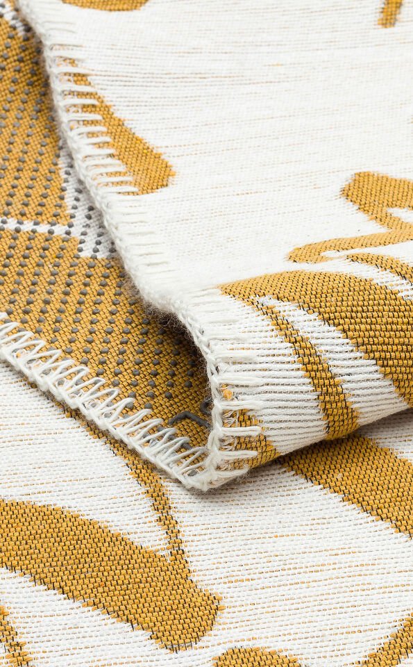 ARN 02 WHITE YELLOW Yıkanabilir Kaymaz Tabanlı Modern Pamuk Kilim