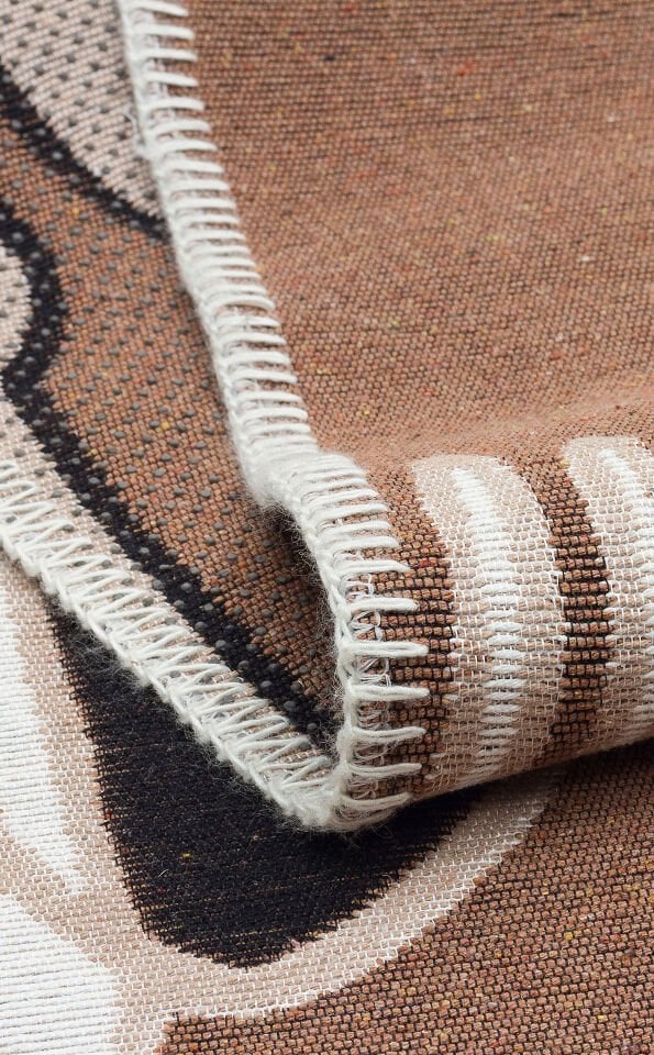 ARN 06 BROWN WHITE Yıkanabilir Kaymaz Tabanlı Modern Pamuk Kilim