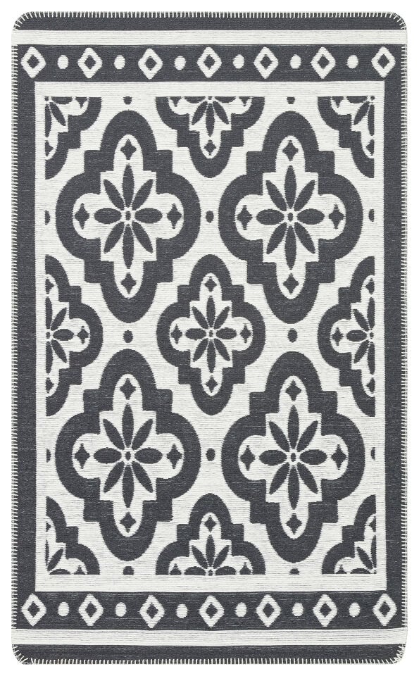 ARN 08 ANTRASIT WHITE Yıkanabilir Kaymaz Tabanlı Modern Pamuk Kilim