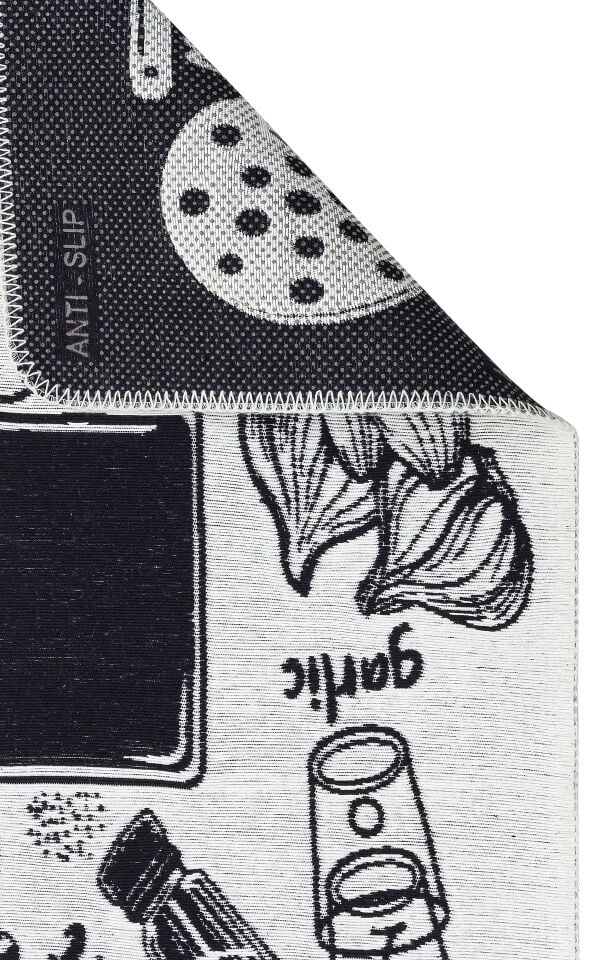 ARN 11 WHITE BLACK Yıkanabilir Kaymaz Tabanlı Modern Pamuk Kilim
