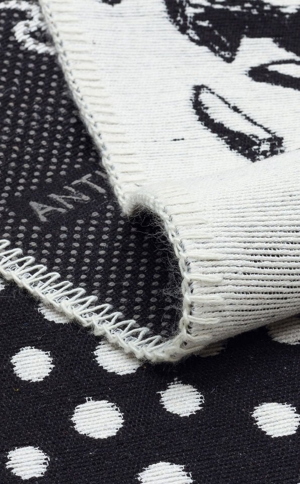 ARN 11 WHITE BLACK Yıkanabilir Kaymaz Tabanlı Modern Pamuk Kilim