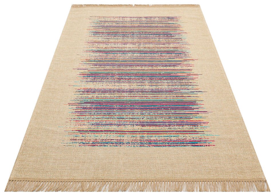BRK 02 NATURAL MULTY Hasır Görünümlü Kaymaz Renkli Dokuma Modern Kilim