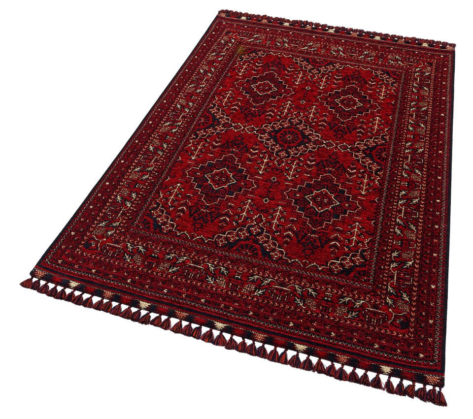 BHR 05 RED Afgan / Yağcıbedir Desenli Hav Toz Vermez Yıkanabilir Kaymaz İnce Dokuma Halı