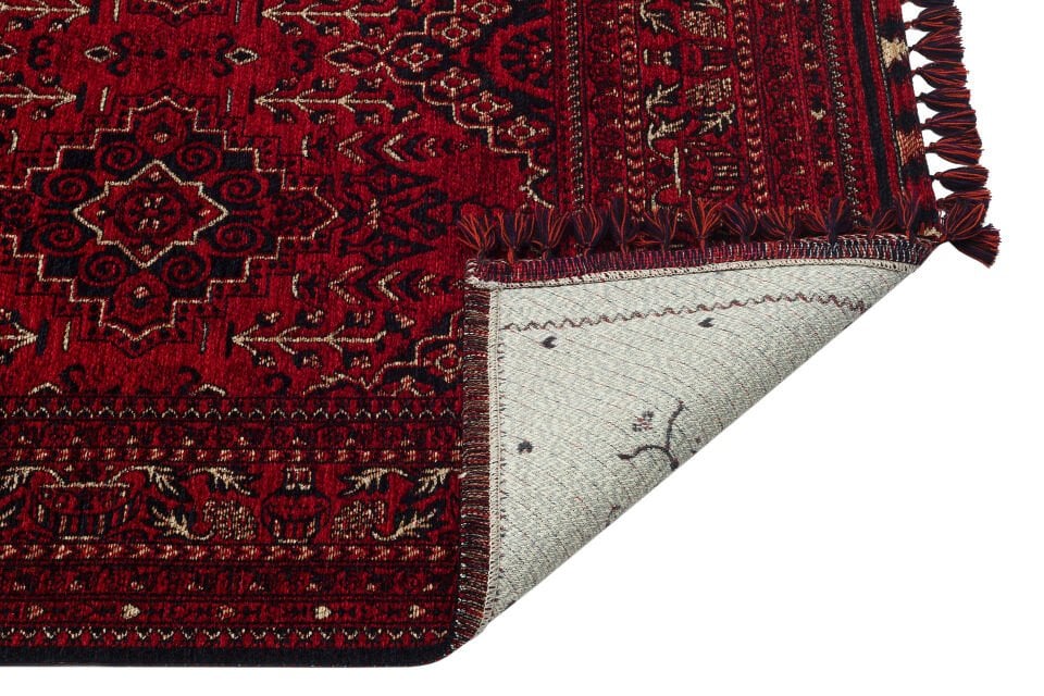 BHR 05 RED Afgan / Yağcıbedir Desenli Hav Toz Vermez Yıkanabilir Kaymaz İnce Dokuma Halı