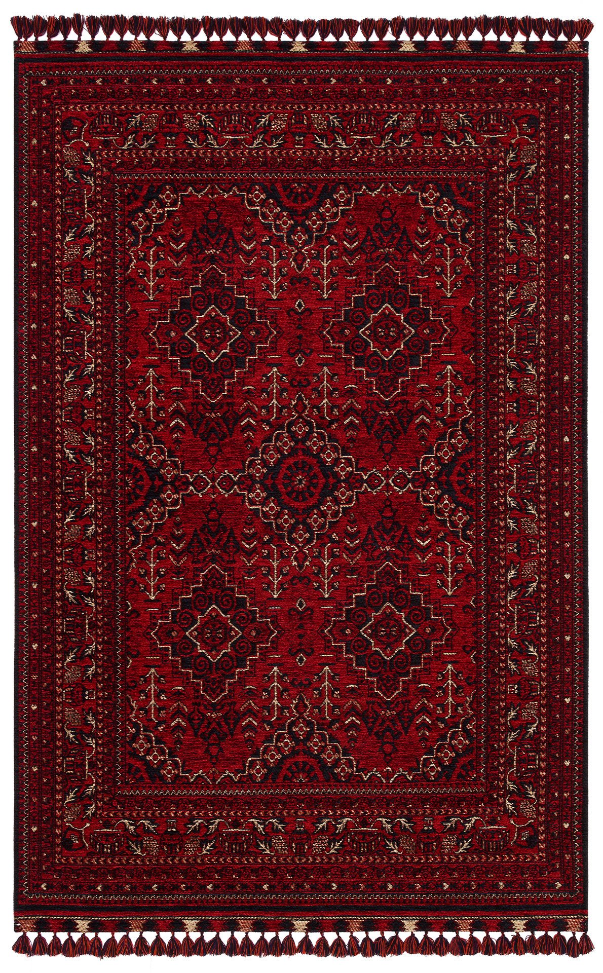 BHR 05 RED Afgan / Yağcıbedir Desenli Hav Toz Vermez Yıkanabilir Kaymaz İnce Dokuma Halı
