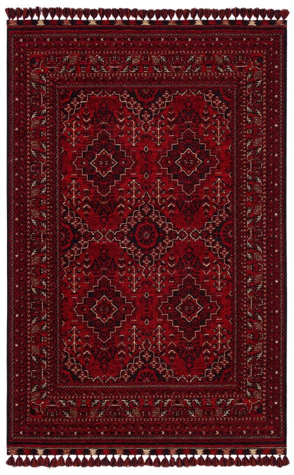 BHR 05 RED Afgan / Yağcıbedir Desenli Hav Toz Vermez Yıkanabilir Kaymaz İnce Dokuma Halı
