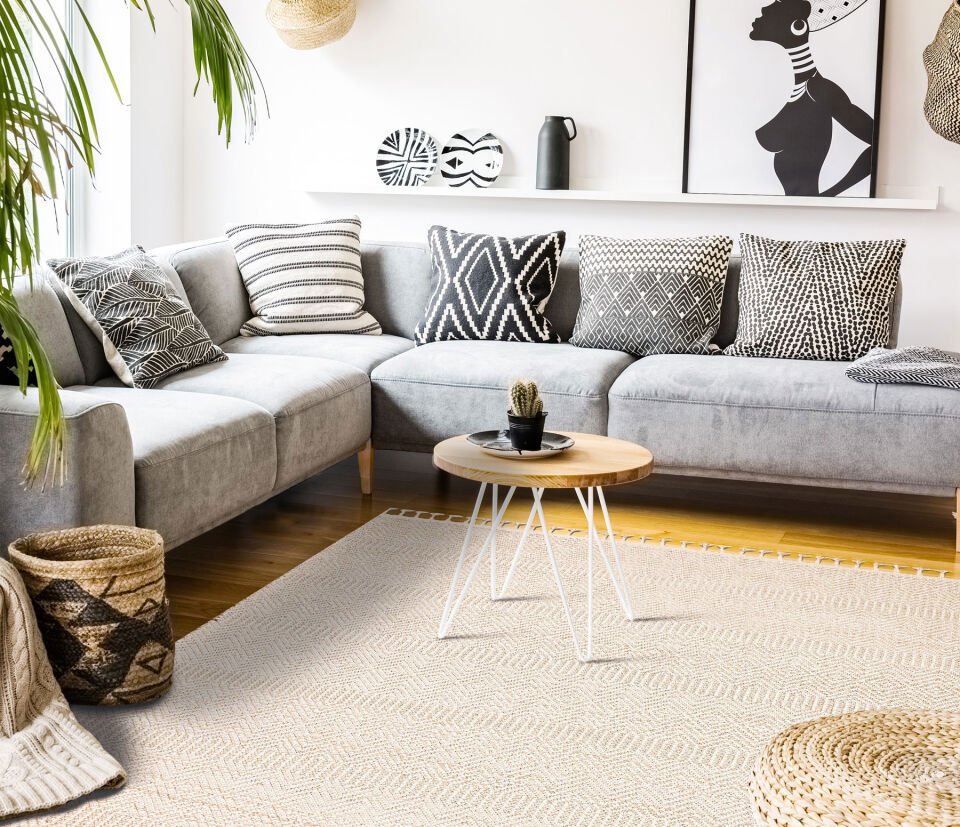 SH 01 BEIGE Hav Toz Vermez Hasır Dokuma Modern Makine Halısı