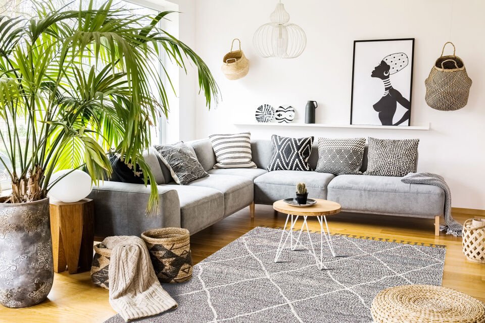 SH 02 GREY Hav Toz Vermez Hasır Dokuma Modern Makine Halısı