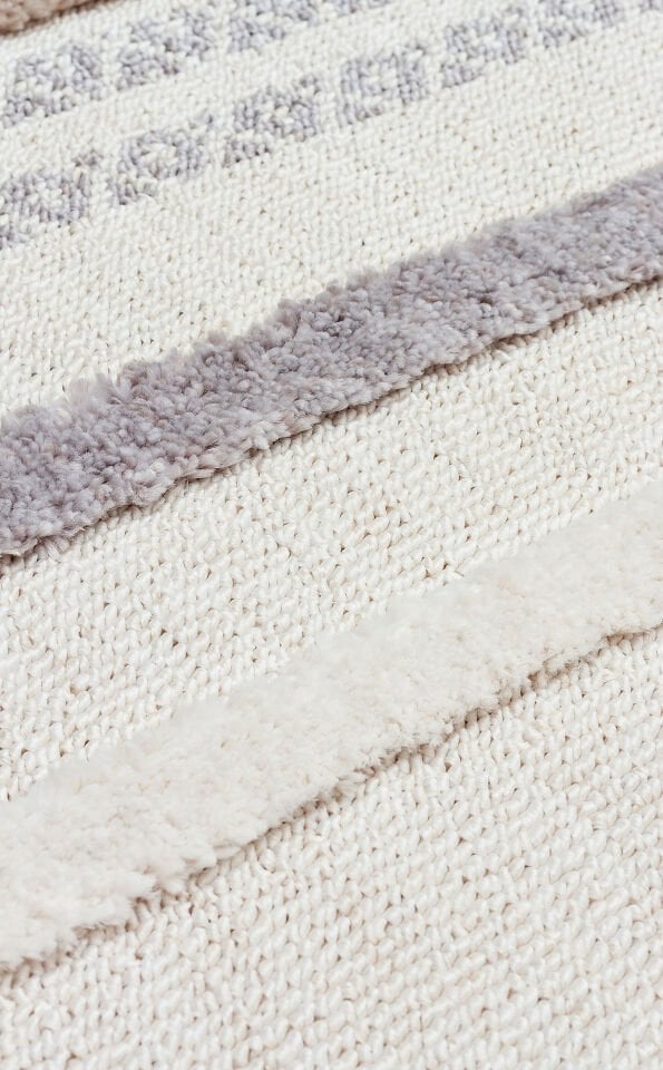 TRZ 01 WHITE GREY Hav Toz Vermez Yumuşak Dokulu Etnik Örgü Desenlere Sahip Modern İskindinav Halı