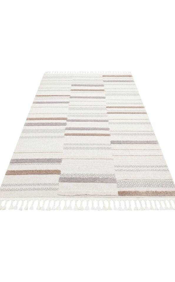 TRZ 01 WHITE GREY Hav Toz Vermez Yumuşak Dokulu Etnik Örgü Desenlere Sahip Modern İskindinav Halı