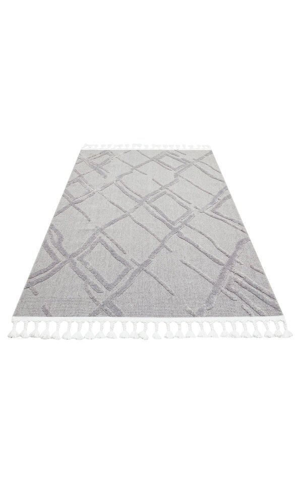 TRZ 03 GREY Hav Toz Vermez Yumuşak Dokulu Etnik Örgü Desenlere Sahip Modern İskindinav Halı