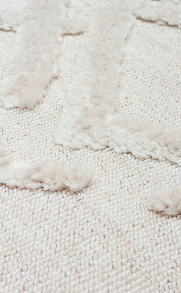 TRZ 03 WHITE Hav Toz Vermez Yumuşak Dokulu Etnik Örgü Desenlere Sahip Modern İskindinav Halı