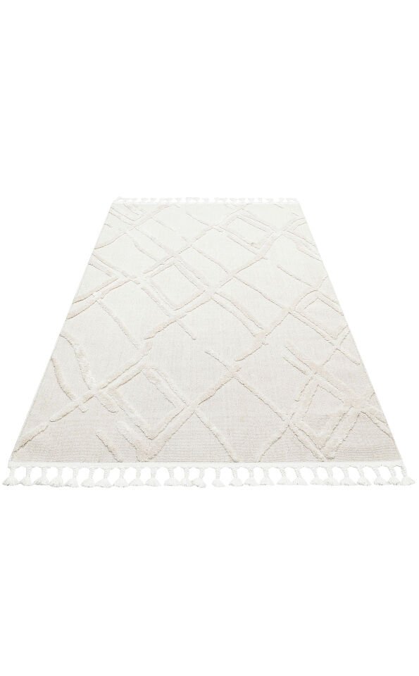TRZ 03 WHITE Hav Toz Vermez Yumuşak Dokulu Etnik Örgü Desenlere Sahip Modern İskindinav Halı