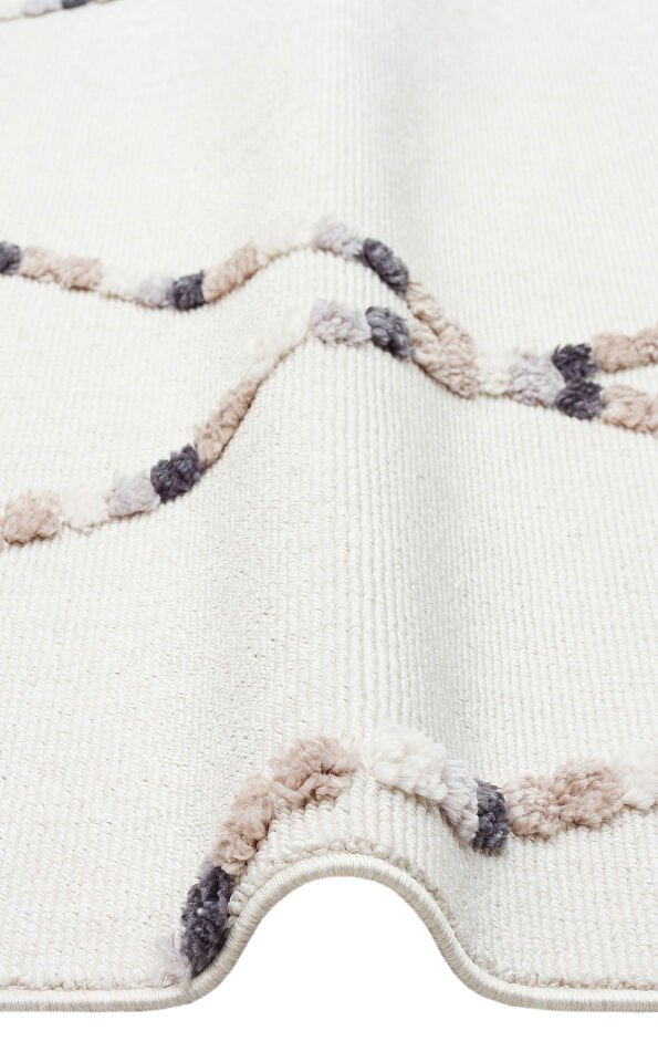 TRZ 04 WHITE BEIGE Hav Toz Vermez Yumuşak Dokulu Etnik Örgü Desenlere Sahip Modern İskindinav Halı