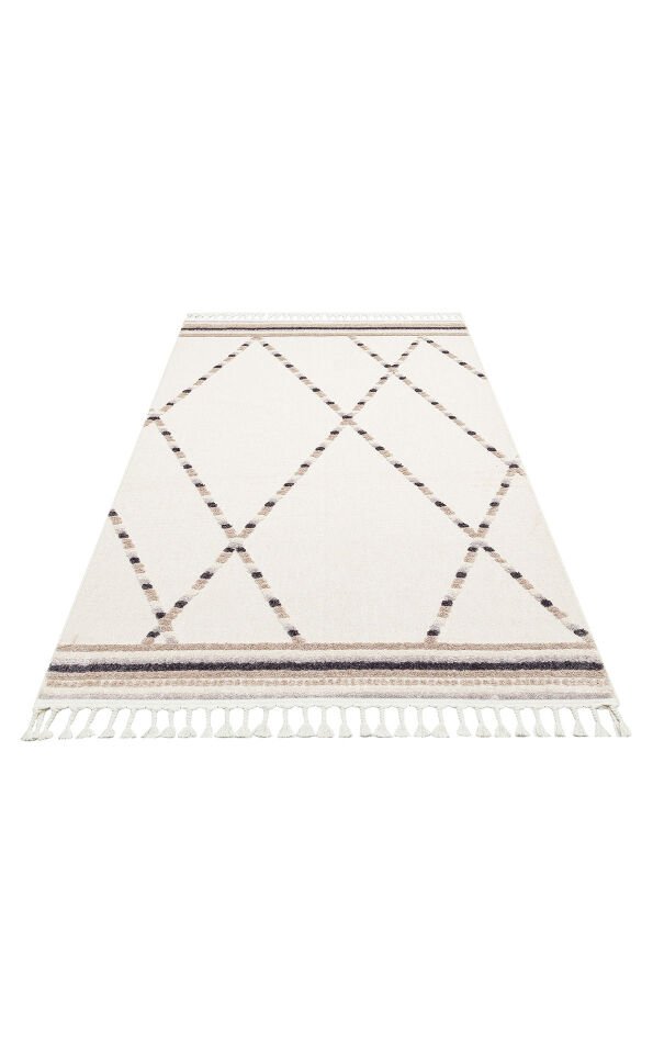 TRZ 04 WHITE BEIGE Hav Toz Vermez Yumuşak Dokulu Etnik Örgü Desenlere Sahip Modern İskindinav Halı