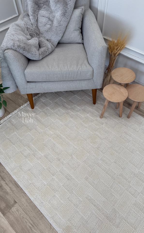 HRG 02 WHITE Hav Toz Vermeyen Yumuşak dokulu Modern Makine Halısı
