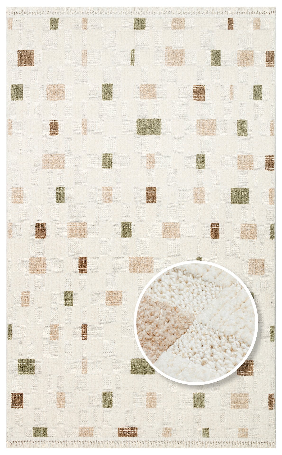 HRG 02 GREEN BEIGE Hav Toz Vermeyen Yumuşak dokulu Modern Makine Halısı