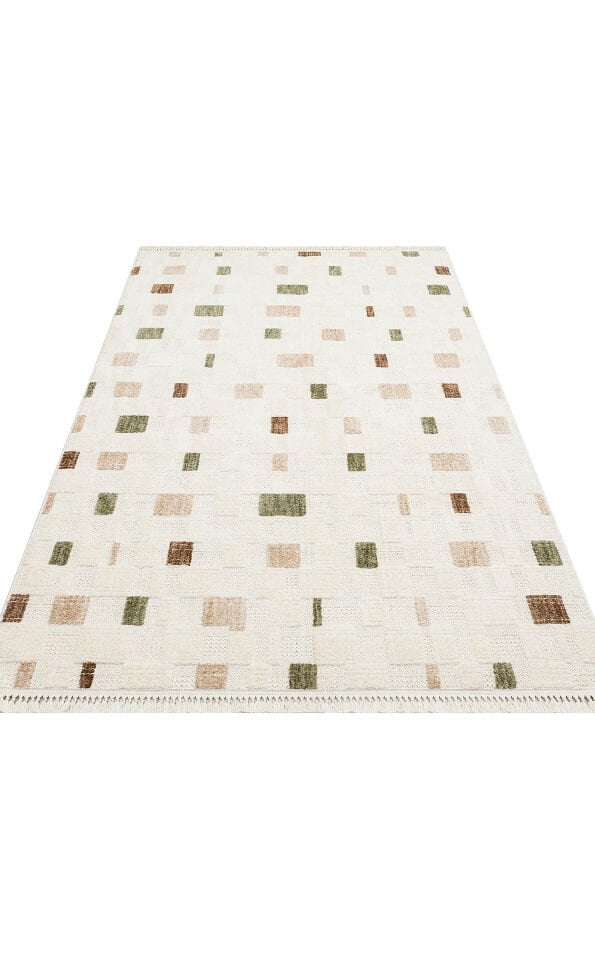 HRG 02 GREEN BEIGE Hav Toz Vermeyen Yumuşak dokulu Modern Makine Halısı